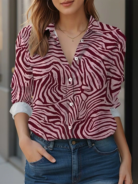 Women's Long Sleeve Shirt Spring/Fall Zebra Shirt Collar Daily Going Out Casual Top, JustFashionNow Shirts, color:Pink|size:XXL,