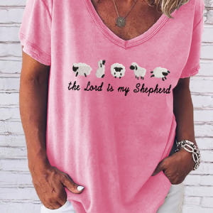Women's V-Neck Loose T-Shirt – 'The Lord is My Shepherd', T-shirts, Lilicloth.com