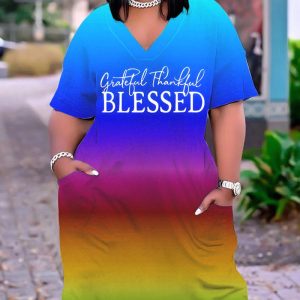 Plus Size Grateful Thankful Blessed Print Ombre Casual Dress, women Casual Dresses, ChicMe catalog