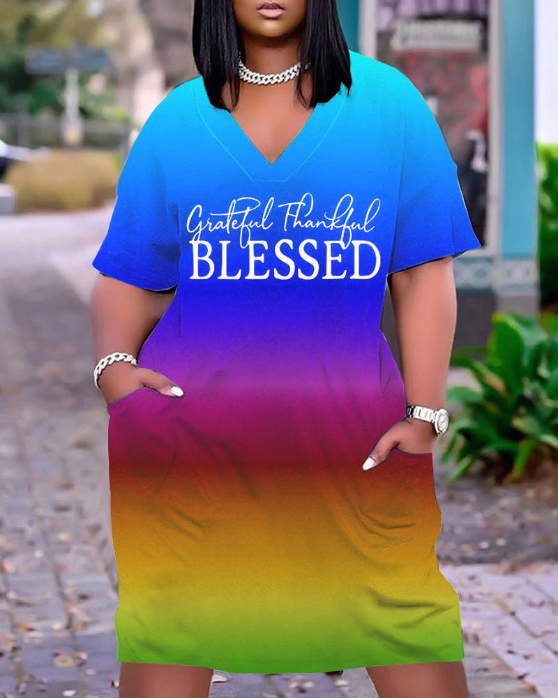 Plus Size Grateful Thankful Blessed Print Ombre Casual Dress, women Casual Dresses, ChicMe catalog