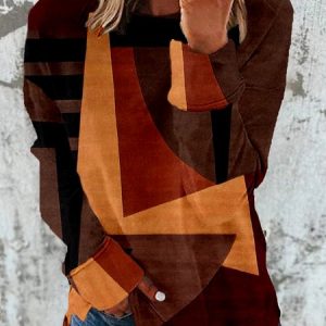 Women's Crew Neck Colorblock Casual Spring/Fall Cotton Long Sleeve Sweatshirt, JustFashionNow Sweatshirts & Hoodies, color:Brown|size:5XL,