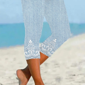 Women's Floral Capris Elastic Waist Pant Casual Summer Trousers, JustFashionNow Leggings, color:Blue|size:XXL,