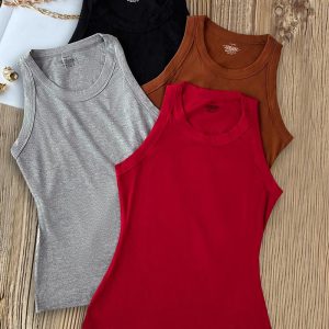 4PCS Round Neck Sleeveless Tank Casual Slim Fit Top, women Tanks & Crop Tops, ChicMe catalog