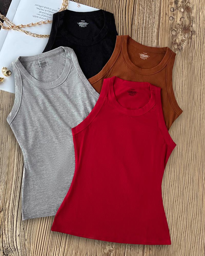 4PCS Round Neck Sleeveless Tank Casual Slim Fit Top, women Tanks & Crop Tops, ChicMe catalog