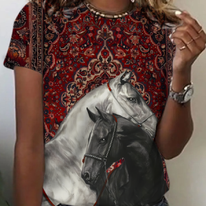 Ethnic pattern horse Print T-Shirt, T-shirts, Lilicloth.com