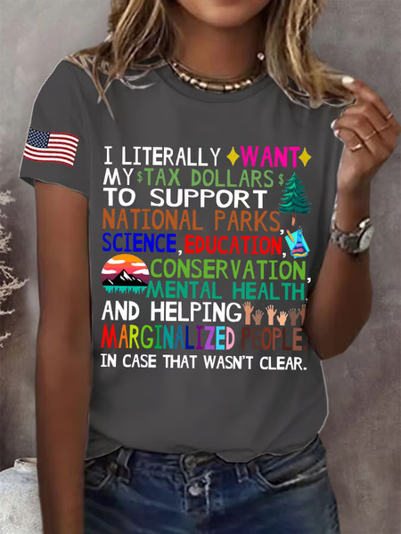 Women's Support National Parks Print Round Neck T-Shirt, T-shirts, Lilicloth.com