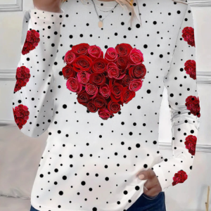Women's Long Sleeve Tee T-shirt Spring/Fall Polka Dots Printing Crew Neck Casual Graphic Tee Top, JustFashionNow T-Shirts, color:White|size:XXL,