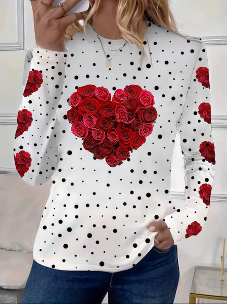 Women's Long Sleeve Tee T-shirt Spring/Fall Polka Dots Printing Crew Neck Casual Graphic Tee Top, JustFashionNow T-Shirts, color:White|size:XXL,
