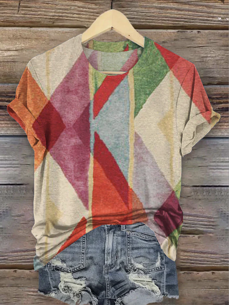 Geometric Crew Neck Casual T-Shirt, T-shirts, Lilicloth.com