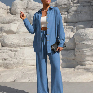 Women's Plain Two-Piece Set Daily Long Sleeve Casual Spring/Fall Top With Pants Matching Set, JustFashionNow Suit Set, color:Blue|size:XL,