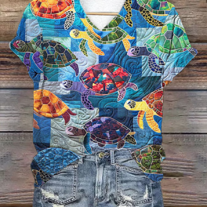 Women's Turtle V-neck T-shirt, T-shirts, Lilicloth.com