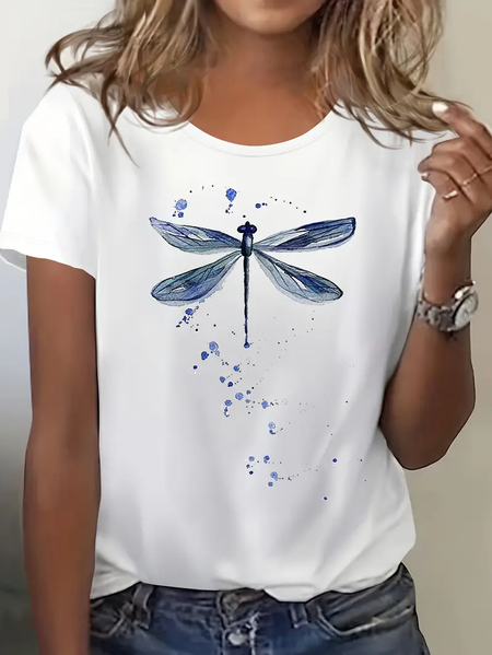Women Dragonfly Short Sleeve Tee T-shirt Crew Neck Printing Casual Summer Graphic Tee Top, JustFashionNow T-Shirts, color:White|size:XXL - Image 2