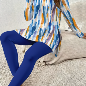 Women's Jersey Geometric Daily Going Out Two Piece Set Long Sleeve Casual Spring/Fall Top With Pants Matching Set, JustFashionNow Suit Set, color:Blue|size:XXL,