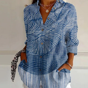 Women Casual Abstract Art Print Cozy Shirt, Shirts, color:Blue|size:4XL, catalog Noracora shop