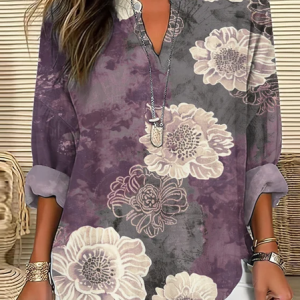 Simple Cotton-Blend Floral Shirt, Blouses, Lilicloth.com