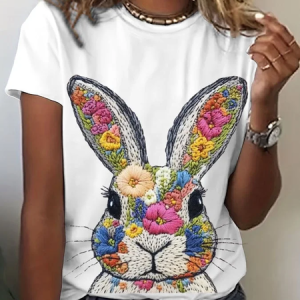 Casual Easter Bunny print T-shirt, T-shirts, Lilicloth.com