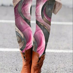 Women's Casual Abstract Jersey All Season Long Leggings, JustFashionNow Leggings, color:Rose Red|size:XXL,