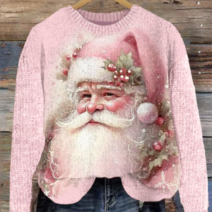Women's Winter 3D Printing Casual Long Sleeve Crew Neck Knitted Sweater, JustFashionNow Sweaters, color:Pink|size:4XL,