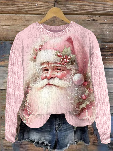 Women's Winter 3D Printing Casual Long Sleeve Crew Neck Knitted Sweater, JustFashionNow Sweaters, color:Pink|size:4XL,