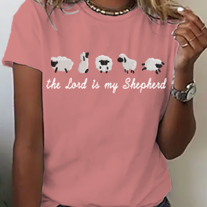 The Lord Is My Shepherd Embroidered Tee Cotton T-Shirt, T-shirts, Lilicloth.com