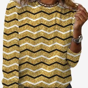 Women's Long Sleeve Tee T-shirt Spring/Fall Abstract Stripes Jersey Crew Neck Daily Going Out Casual Top, JustFashionNow T-Shirts, color:Yellow|size:XXL,