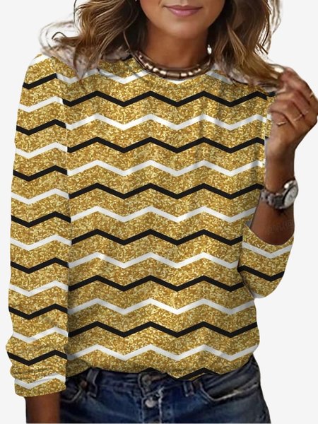 Women's Long Sleeve Tee T-shirt Spring/Fall Abstract Stripes Jersey Crew Neck Daily Going Out Casual Top, JustFashionNow T-Shirts, color:Yellow|size:XXL,
