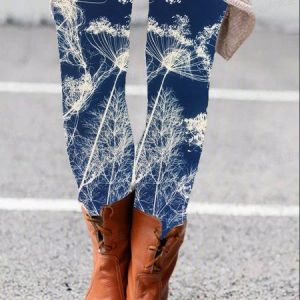 Women's Dandelion Casual All Season Long Floral Leggings, JustFashionNow Leggings, color:Blue|size:XXL,