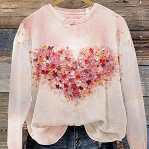 Women's Valentine's Day Design Flowers Heart Print Long Sleeve Crew Neck Sweatshirt, JustFashionNow Sweatshirts & Hoodies, color:Pink|size:XXL,