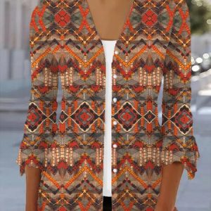 Women's Spring/Fall Outerwear Casual Ethnic Jersey Shawl Jacket, JustFashionNow Coats, color:Orange|size:XXL,