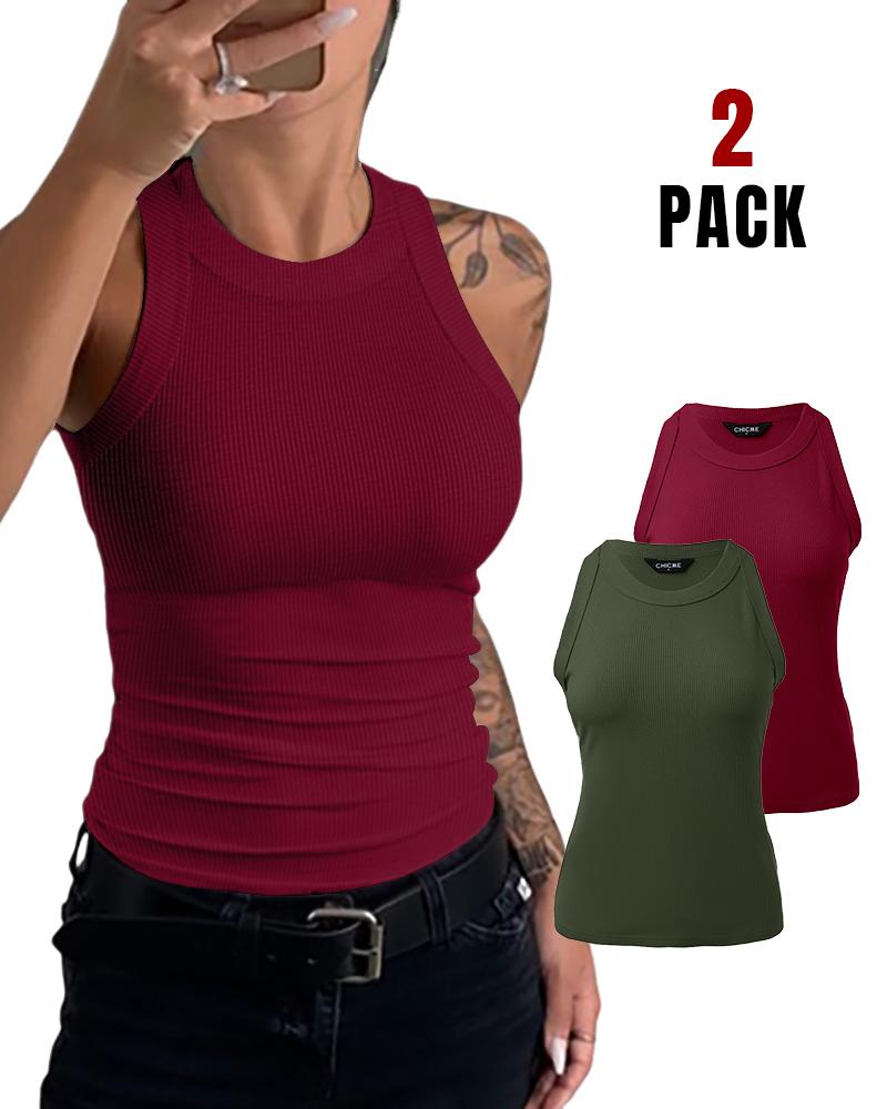2-Pack Round Neck Thick Strap Racerback Ribbed Tank Slim Fit Tops without Bra Pads, women Tanks & Crop Tops, ChicMe catalog - Image 5