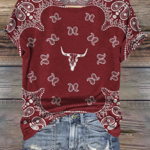 Geometric Cotton Vintage Crew Neck T-Shirt, T-shirts, Lilicloth.com