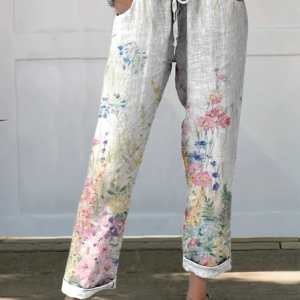 Women's Straight Pants Daily Going Out Pants White Casual Printing Floral Spring/Fall Pants, Pants, Lilicloth.com