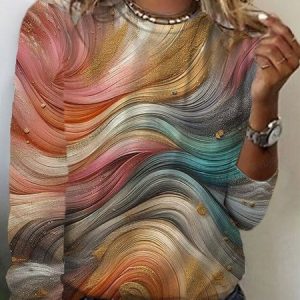 Women's Long Sleeve Tee T-shirt Spring/Fall Abstract Crew Neck Casual Top, JustFashionNow T-Shirts, color:Multicolor|size:XXL