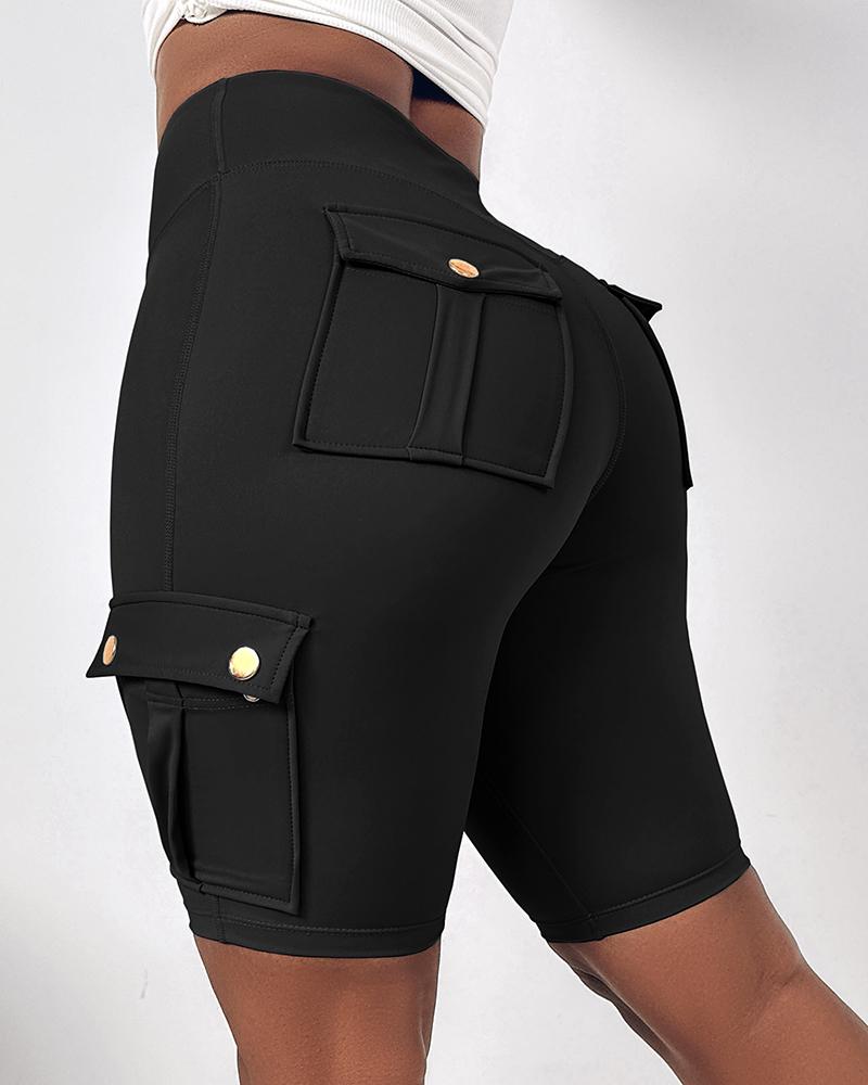 Tummy Control Butt Lifting Active Shorts High Waist Flap Pockets Workout Bermuda Cargo Running Shorts, women Active Shorts, ChicMe catalog - Image 4