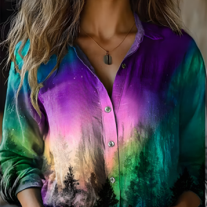 Women's Vintage Art Floral Print Cotton and Linen Long Sleeve Shirt, Blouses, Lilicloth.com