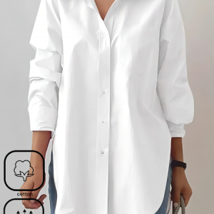 Plus Size Casual Cotton Shirt Collar Loose Blouse, JustFashionNow Shirts & Blouses, color:White|size:4X,