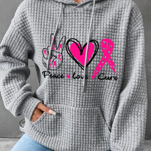 Peace Love Cure Breast Cancer Simple Loose Hoodie, Hoodies&Sweatshirts, Lilicloth.com
