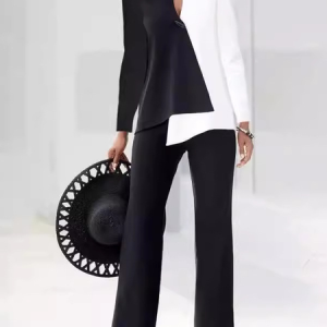 Women's Geometric Daily Going Out Two Piece Set Long Sleeve Casual Spring/Fall Top With Pants Matching Set, JustFashionNow Suit Set, color:White|size:3XL,
