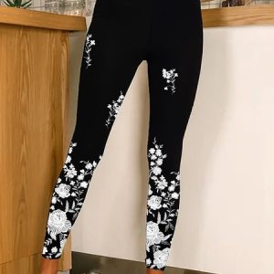 Women Floral Casual All Season Long Leggings, Leggings, color:Black|size:XXL, catalog Noracora shop