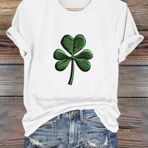 Women's Shamrock Short Sleeve Tee T-shirt St. Patrick's Day Floral Casual Summer Graphic Tee Top, JustFashionNow T-Shirts, color:White|size:XXL