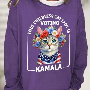 This Childless Cat Lady, Ladies is Voting Kamala Election 24 Casual Sweatshirt, Hoodies&Sweatshirts, Lilicloth.com