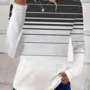 Women's Long Sleeve Tee T-shirt Spring/Fall Striped Printing Crew Neck Casual Graphic Tee Top, JustFashionNow T-Shirts, color:As Picture|size:XXL