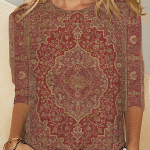 Women's Retro Ethnic Pattern Prints Casual Long Sleeve Shirt, T-shirts, Lilicloth.com