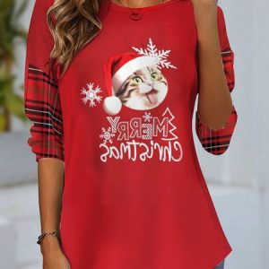Women's Long Sleeve Tee T-shirt Spring/Fall Christmas Jersey Crew Neck Daily Going Out Casual Top, JustFashionNow T-Shirts, color:Red|size:XXL,