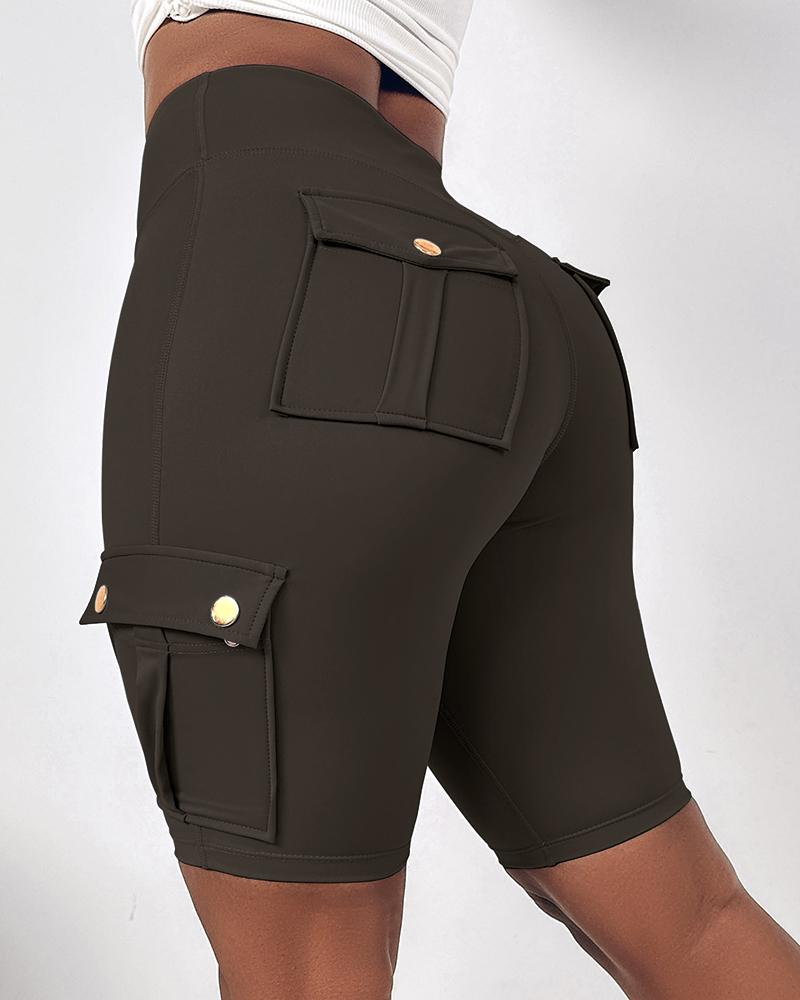 Tummy Control Butt Lifting Active Shorts High Waist Flap Pockets Workout Bermuda Cargo Running Shorts, women Active Shorts, ChicMe catalog - Image 8
