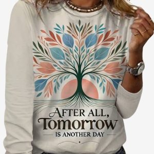 Women's Long Sleeve Life Tree Floral Tee T-shirt Spring/Fall Text Letters Jersey Crew Neck Holiday Going Out Casual Top, JustFashionNow T-Shirts, color:White|size:XXL,