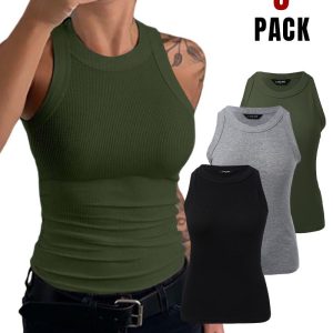 3-Pack Knit Round Neck Sleeveless Ribbed Racerback Tank Tops(Without Pads), women Tanks & Crop Tops, ChicMe catalog