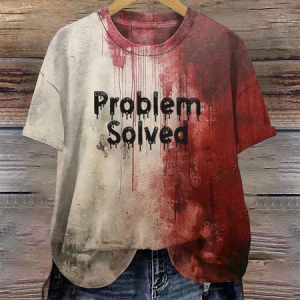 Women's Bloody Problem Solved Halloween Print T-Shirt, T-shirts, Lilicloth.com