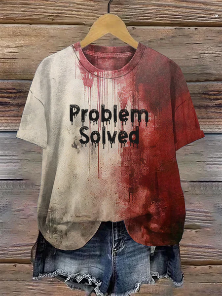 Women's Bloody Problem Solved Halloween Print T-Shirt, T-shirts, Lilicloth.com