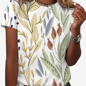 Women's Short Sleeve Tee T-shirt Summer Floral Jersey Crew Neck Daily Going Out Casual Top, JustFashionNow T-Shirts, color:White|size:XXL,